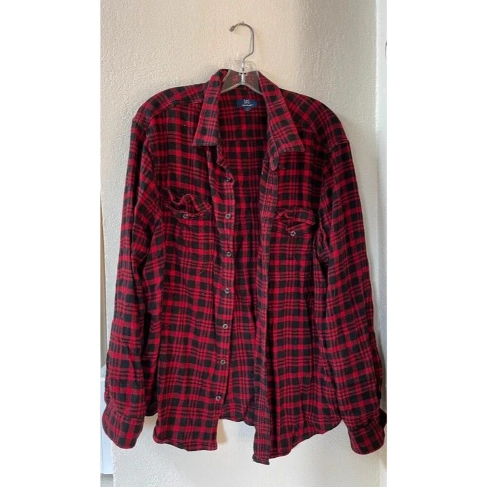 George Red Black Buffalo Plaid Flannel Shirt Button Up Oversized Unisex 2XL